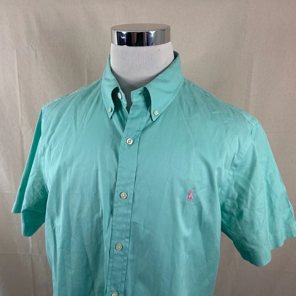 Ralph Lauren XL Classic Fit Featherweight Untucked Fit Short Sleeve Shirt Green